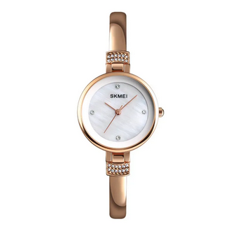 SKMEI 1409 Rose Gold Stainless Steel Analog Watch For Women - White & Rose Gold